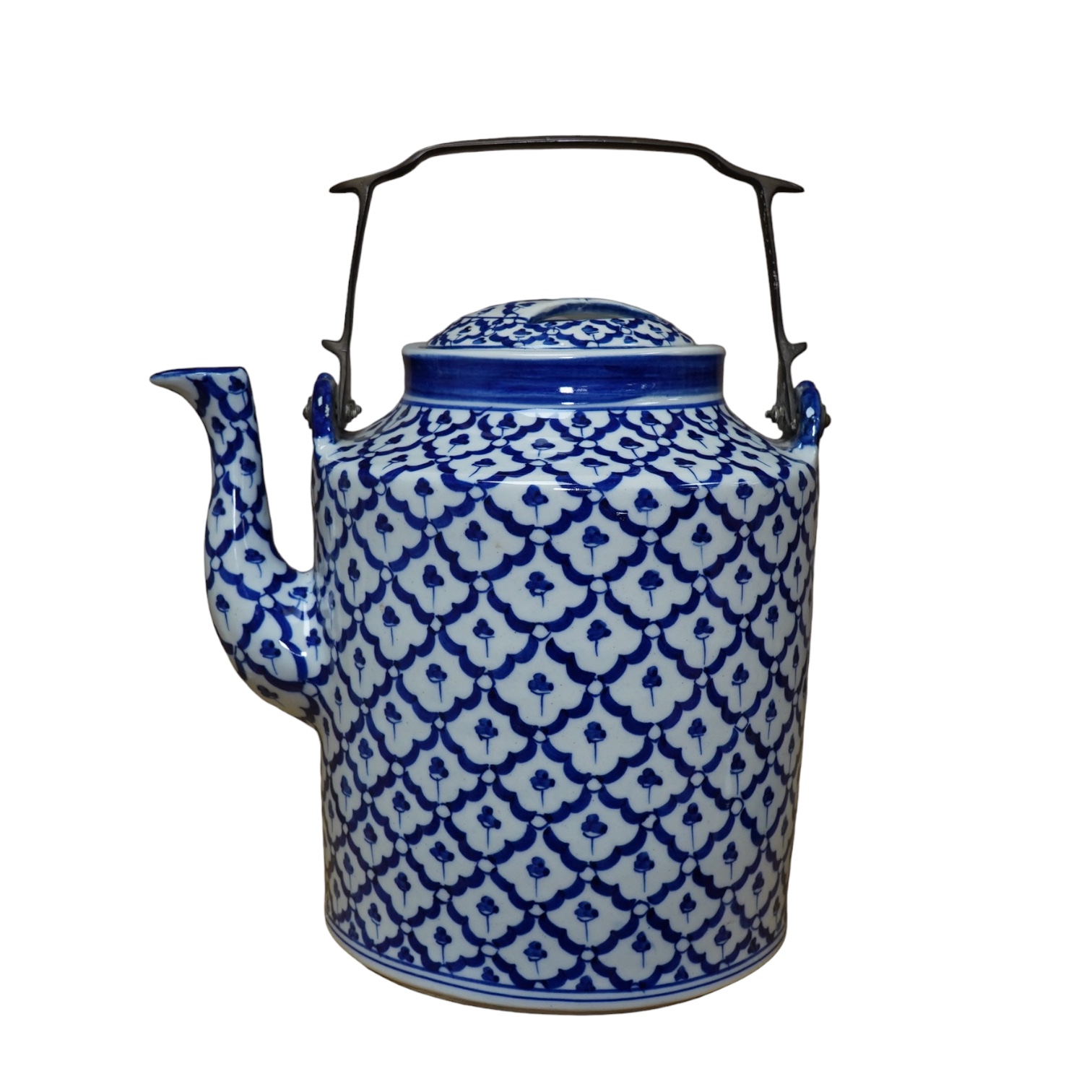 A large Chinese porcelain blue and white teapot, 28cm total. Condition - good
